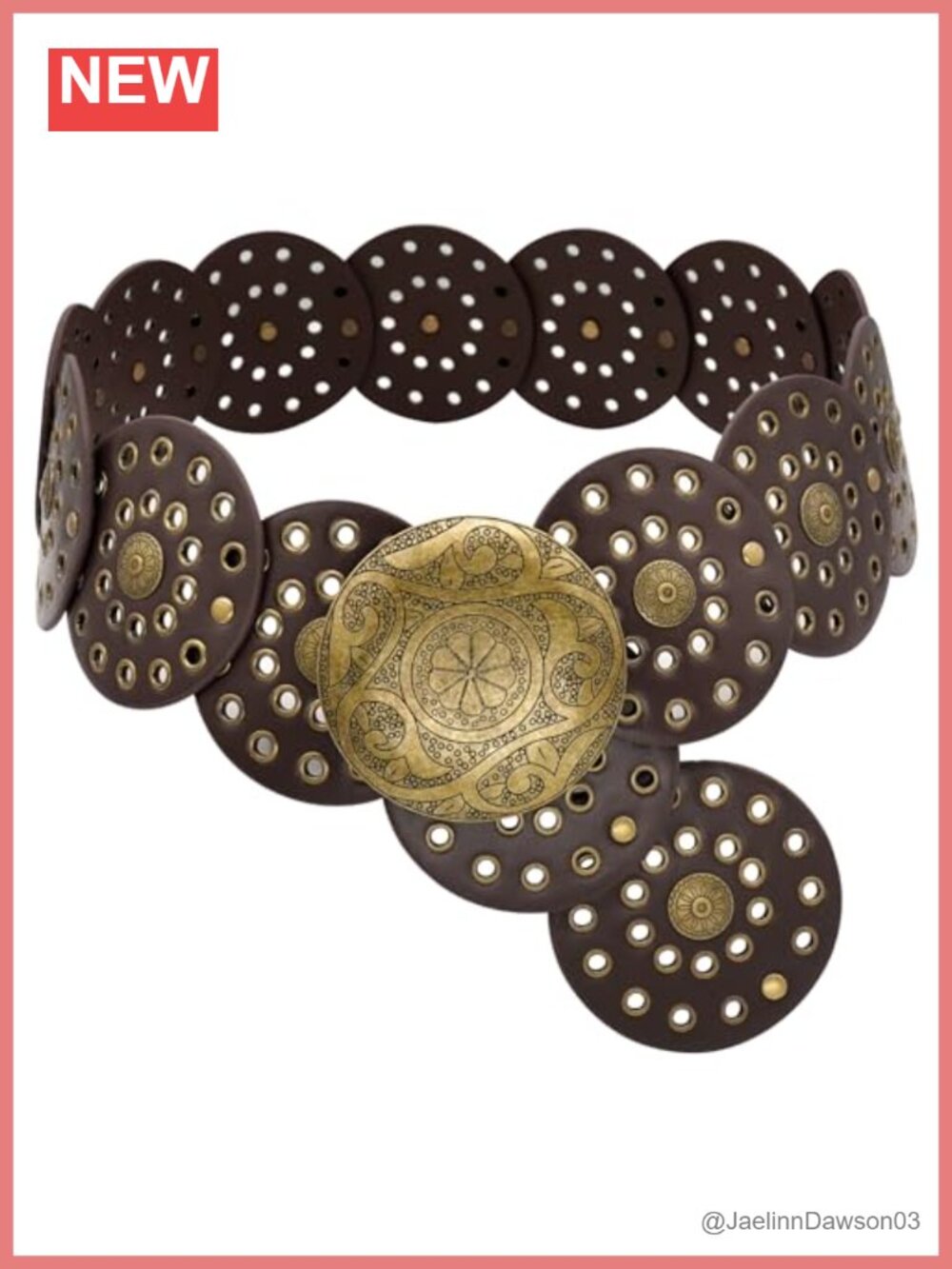 Wide Disc Belt PU Leather Alloy Western Concho Adjustable Waist Belt
